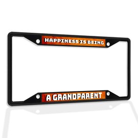 Fastasticdeals Metal Insert License Plate Frame Happiness is Being A Grandparent B Weatherproof Car Accessories Black 4 Holes Solid Insert