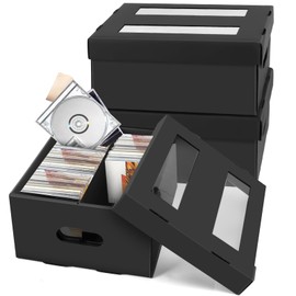 AOBOPLE CD Storage Boxes,3 Pack 2 Compartment CD Case Storage,CD Case Holder with Transparent PVC Window Lid,Holds 60 CDs in Full Jewel Cases, 120 CDs in Slim Cases, and 330 Discs in CD Sleeves