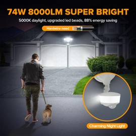 LUTEC 74W 8000 Lumen Motion Sensor Outdoor Lights, 5000K Daylight, IP65 Waterproof Flood Lights Outdoor with Night Light, Dusk to Dawn Motion Detector LED Security Light for Outside Garage, Yard-White