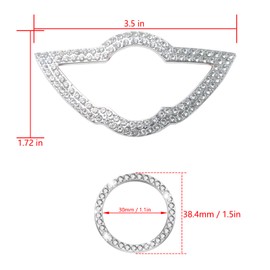 HOKTI Bling Crystal Car Cup Holder Coaster Engine Start Stop Button Cover Compatible with Mini Cooper R55 F55 F56 F57 F60 R56 R60 R61 Shiny Diamond Car Logo Emblem Sticker Interior Accessories Set