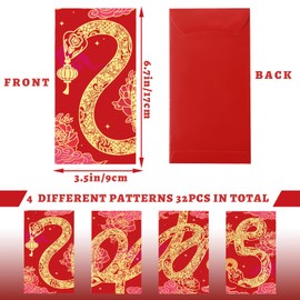 JarThenaAMCS 32Pcs 2025 Chinese New Year Red Envelope Gold Foil Snake Spring Festival Lucky Money Pocket Hong Bao For Party Chinese Lunar Year Supplies,4 Designs