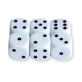 STAY Four Large 6-Piece Dice Easy to Read (6-sided Dice) 25mm x 25mm (White)