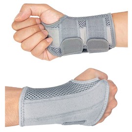 HYCOPROT Wrist Support with Metal Splint, Adjustable Breathable Wrist Splint, Wrist Support for Sprains, RSI, Arthritis and Tendonitis (L/XL, Grey, Left)