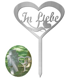 T TAKONE Grave Ornament Heart, Elegant Stainless Steel Grave Ornament, Metal Heart with the Saying In Love, Weatherproof and Durable for Permanent Memorial Decoration in the Cemetery