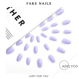Adflyco Glossy Long Fake Nails Purple Coffin Press on Nails Acrylic Full Cover False Nails for Women and Girls (24Pcs) (SET1)