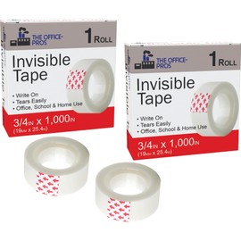 Invisible Tape, Tape Refills, 3/4 x 1,000 Inches, Tape for Office, Home, School - Tape Refill for Dispenser, Invisible On Paper - 3/4" x 1,000" - 2 Rolls