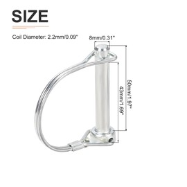 DTGN 8mm x 50mm (DXL) Shaft Locking Pin - 3Pack - Good for Farm Trailers Lawn - Carbon Steel Round Trailer Coupler Pin - Silver Tone