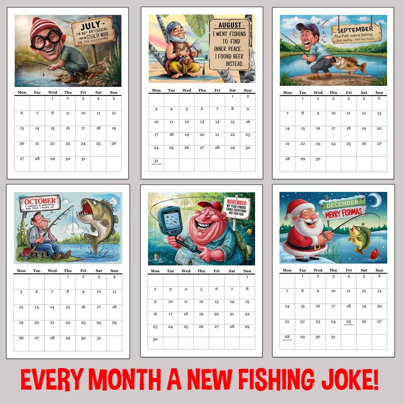 2026 Calendar, Funny Fishing Theme, A4 Size, Gift For Dads,