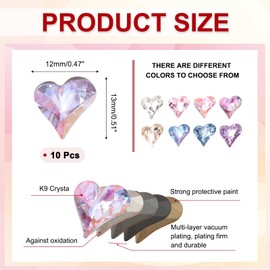 MECCANIXITY 10 Pcs 3D Heart AB Purple Nail Rhinestones 12x13mm K9 Glass Crystal Rhinestones Pointed Back Crooked Heart Gems for Nail Charm Art DIY Craft