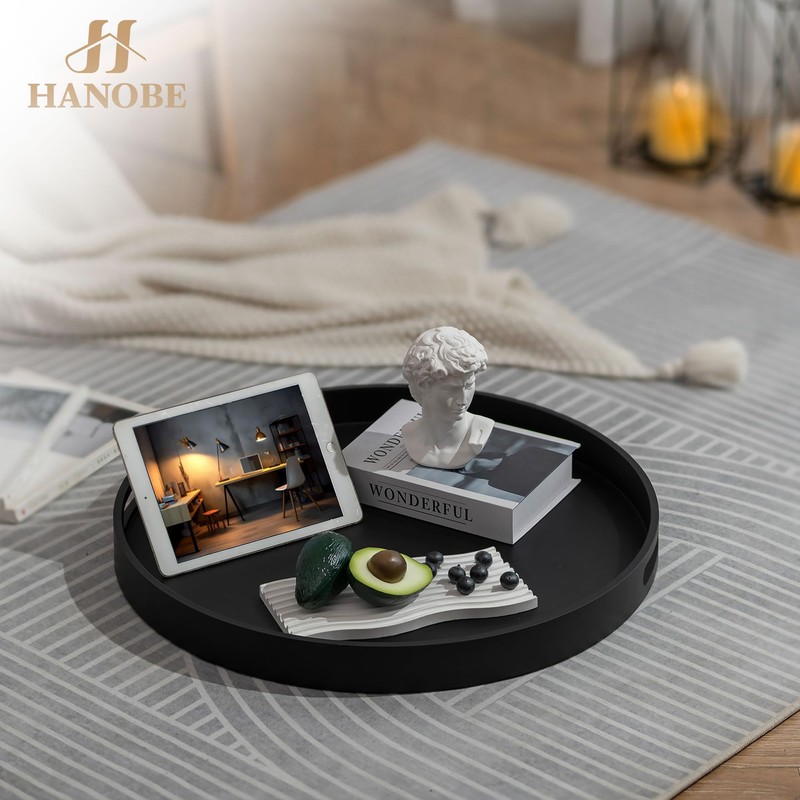 Hanobe Ottoman Tray Serving Decor: Round Large Coffee Table Black