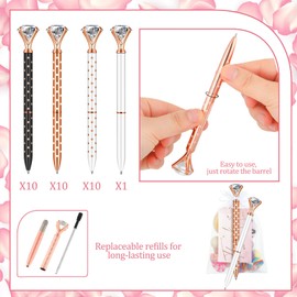 Yeaqee 91 Pcs Bridal Shower Pens Diamond Set 31 Wedding Crystal Pens 30 Organza Bags 30 Cards Bridesmaid Bling Metal Ballpoint Pen for Wedding Bridal Shower(Black, White, Rose Gold,Dot Style)