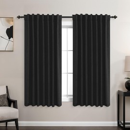 KOUFALL Short Black Out Curtains for Bedroom Bathroom Small Window,Linen Blackout Back Tab Cortinas Cortas para Ventanas Pequeñas Cuarto