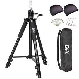 GEX Heavy Duty Mannequin Tripod Stand for Wig - Black, Ideal for Cosmetology Training, Includes Head Stand, Wig Holder & Bag - Color: Silver