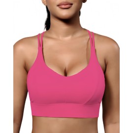 Grace Form Sports Bra for Women Strappy Medium Support Push Up Padded Sports Bra for Running Workout Bra Yoga Bra Dark Pink