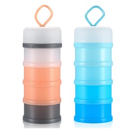 2-pack storage container, 4-layer stackable leak-proof formula dispenser, Portable travel container(Blue, pink)