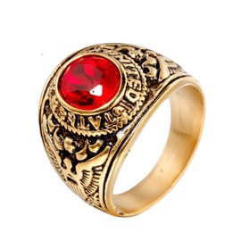 Rings for Men, Anillos para Hombre, Black Red Diamond Rings, Stainless Steel Rings Golden Blue Diamond Signet Rings for Men, Vintage Thumb Ring for Father Jewelry Gift (12, Golden red Diamond)