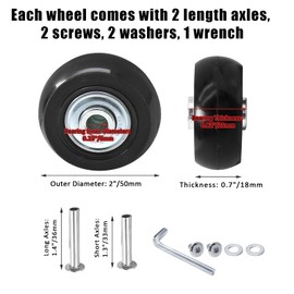 suiwotin 4pcs 50 x 18mm Luggage Wheels Replacement, Black Rubber Suitcase Wheels Replacement Repair Kit, Smooth Luggage Replacement Parts for Carry-on Roller Bag, Suitcase Bag, Trolley Bag