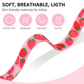 SCENEREAL Adjustable Cat Harness and Leash Set with AirTag Holder, Escape-Proof Design for Small to Large Cats, Lightweight Soft Travel Harness, Pink Strawberry