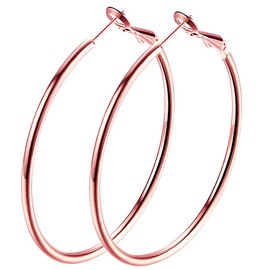 Rose Gold Hoop Earrings for Women, Fashion Round Lightweight Hoops Earrings Gift White Gold Rose Gold Plated 40mm - 50mm - 60mm, Rose Gold Brass