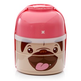 Puckator Mopps Pug Stacked Round Bento - Lunch Box for Adults and Kids with Compartments - Snack Box - Food Containers with Lids - Stackable Snack Pots for Kids - Meal Prep Container - Lunchbox