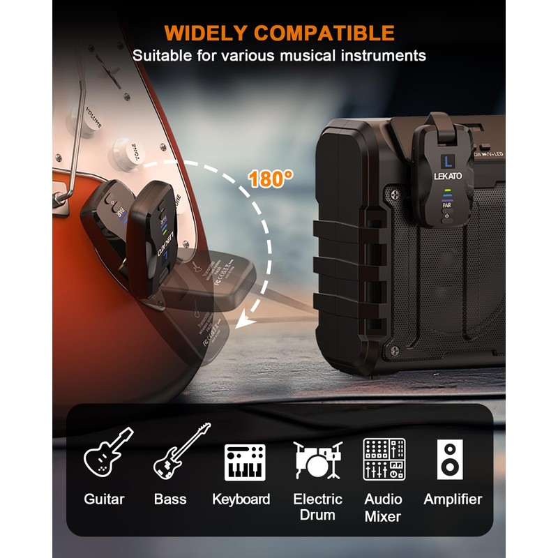LEKATO 2.4Ghz Wireless Guitar System Exclusive Mute Plug for Electric