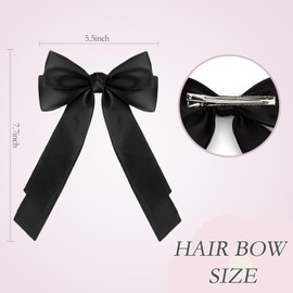 Ondder 2 Pcs Big Hair Bows for Women Satin Bow Hair Clips Large Hair Bows with Long Tail Hair Clip Bow Barrettes Ribbon Hair Bow Hair Accessories for Women Girls