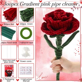 DaisyInner 500 Pcs Red Pipe Cleaners Craft for Flower Making Kit Red & Green Chenille Stems Supplies for DIY Hand Crafts, Floral Wires, Bouquet Festivals, Art Projects Home Decorations
