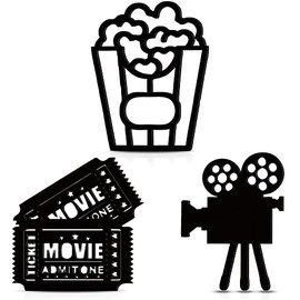 3 Pieces Home Movie Theater Room Decor Cinema Wall Art Wooden Movie Reel Wall Sign Home Theater Action Sign Cinema Movie Film Wall Decoration (11.5 Inch, 7.28 Inch, 7.68 Inch, Stylish Style)