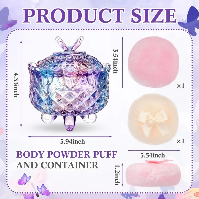 Set De Puff For Polvo Tioncy Con Contenedor Mariposa Morado