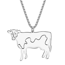 DALANE Stainless Steel Cute Cow Necklace 18K Gold-Plated Pendant Farm Animals Jewellery for Women Girls Novelty Gifts, Stainless Steel, No Gemstone