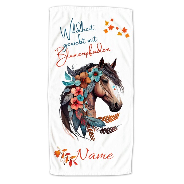 GRAZDesign Boho Horse Towel with Saying and Name Personalised Bath Towel Sauna Towel for Children and Adults, in Two Sizes - 140 x 70 cm