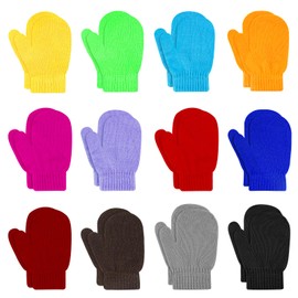 ONESING 12 Pairs Toddler Mittens Kids Knit Warm Mittens Children Solid Winter Gloves for Baby Girls Boys Multicolor1 4-6
