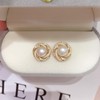 QINGANRAN Freshwater Pearl Stud Earrings With Cubic Zirconia Pearl Earrings
