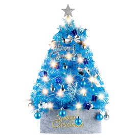 Mini Christmas Tree with Lights, Migaven 24inch/2ft Tabletop Artificial Blue Christmas Tree with Led String Light for Home Office Party Christmas Decoration