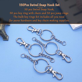 150Pcs Swivel Snap Hook Set,Stainless Steel Split Key Rings with Chain and Jump Rings Bulk for Keychain Lanyard,Crafts Supplies
