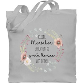 Shirtracer - Cotton Bag - Bags - Little People Need as Big Hearts as Yours, Educator Gift, Teacher Gift for Farewell, Childminder, Christmas Gifts, 2 Light Grey, Unit size