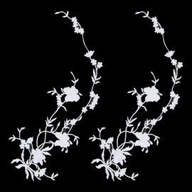 letsinstyle 2Pcs 3D Floral Embroidered Lace Patches, Polyester Vine Flower Embroidery Applique, White Sewing Accessories for Clothing Wedding Dress Lace Fabric DIY Decoration