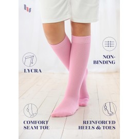 Knee High Socks for Girls Boys & Unisex Little Kids Soft Comfortable Rayon derived from Bamboo Socks & Long School Uniform & Chemical-Free & 3 Pairs Pink | 7-8 Years