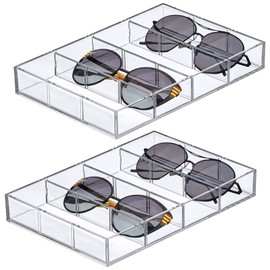Amazing Abby - Soleil - 2-Pack Acrylic 4-Compartment Sunglass Organizer, Plastic Eyeglass Display Case, Transparent Jewelry Storage Tray, Clear Beauty Supply Holder, Great for Bedroom and Bathroom