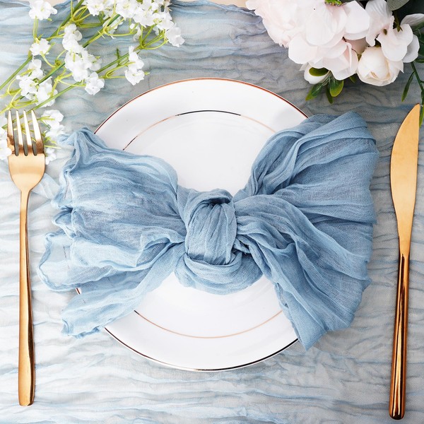 Nydotd 6pcs Cheesecloth Napkins 20 x 20 Inch Boho Dinner Napkins Wrinkled Rustic Linen Table Napkins Decorative Cloth Napkins for Wedding Party Baby Shower Family Everyday Use (Dusty Blue)