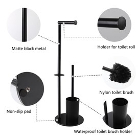 Toilet Paper Holder Stand with Brush,Feel Standing Toilet Paper Roll Holder Stand with Reserve, Modern Black Bowl Brush Home Bathroom Free Standing Toilet Holder,Anti-Slip Floor Stand Toilet Roll
