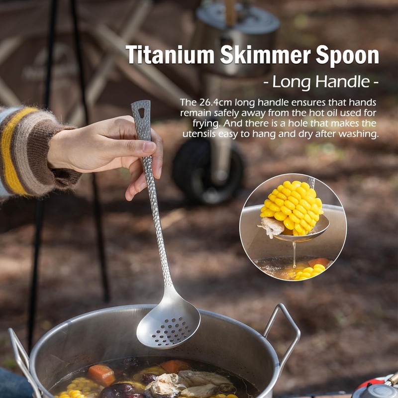 iBasingo Titanium Slotted Spoon 26.4cm Long Handle Skimmer, Ticolor Ti1063T