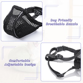 Dog Muzzle Adjustable Muzzle Soft Mesh Muzzle for Small Medium and Large Dogs Lickable and Chewable Allows Panting/Drinking/Anti Barking (Black XS-Snout:4.9''-6.2'')