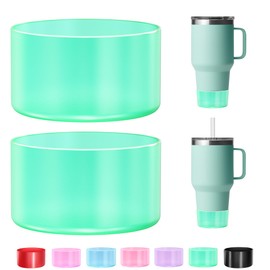 LONPARRY 2-Pack Silicone Boot for YETI Rambler Tumbler with Handle and Straw Lid 25 35 42 oz Bottom Sleeve for YETI Rambler 20 34 oz Stackable Tumbler Glossy Aqua