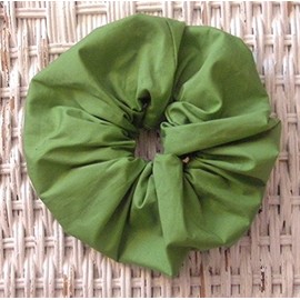 Solid Green Cotton Hair Scrunchy-Large - Made in the USA