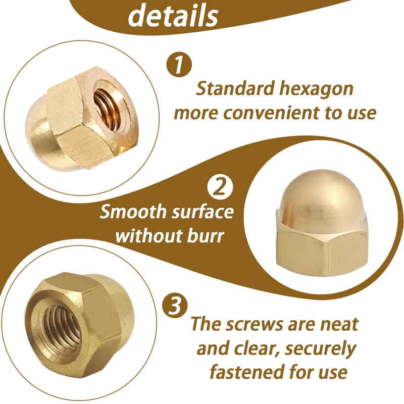 PHMING 10pcs Hex Acorn Nuts Cap Nuts M10 Brass GB923