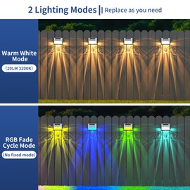 Tadyreal Solar Powered Fence Deck Lights Outdoor Waterproof Led IP65 RGB Color Changing/Warm White Auto On/Off Solar Step Lights for Outside Stair Garden Yard Wall Patio (6 Pack, White)