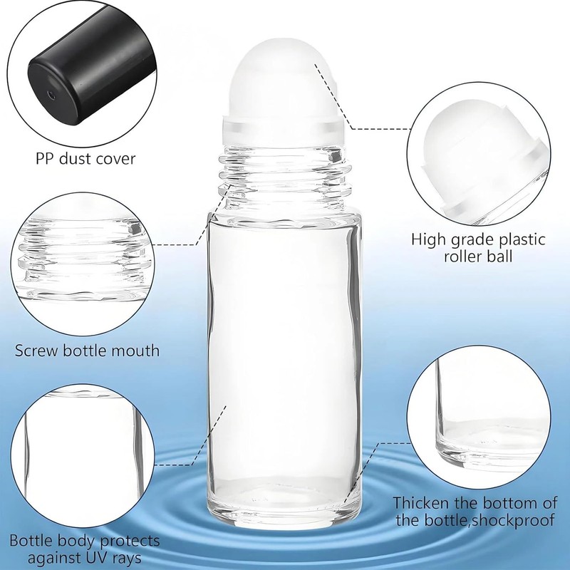 4 Pcs 30ML Clear Empty Glass Essential Oil Roller Bottles