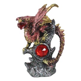 Ebros Gift Red Ember Fire Dragon Guarding Tree of Life with Red Crystal Gem Figurine 4.25" H Collectible Wishing Dragons Collectible Series Dungeons Medieval Fantasy Decor