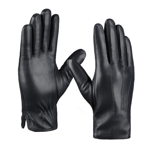 MGGMOKAY Men's Cashmere Lined Leather Gloves, black